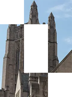 Looking up at the tower of Harkness Tower at Yale University